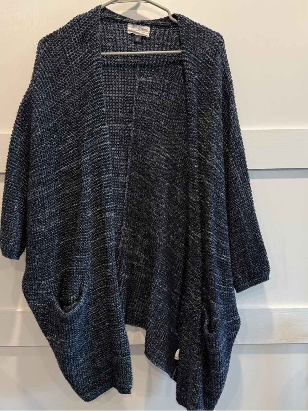 Open-Front Knit Cardigan Sweater - Dark Navy/Grey
